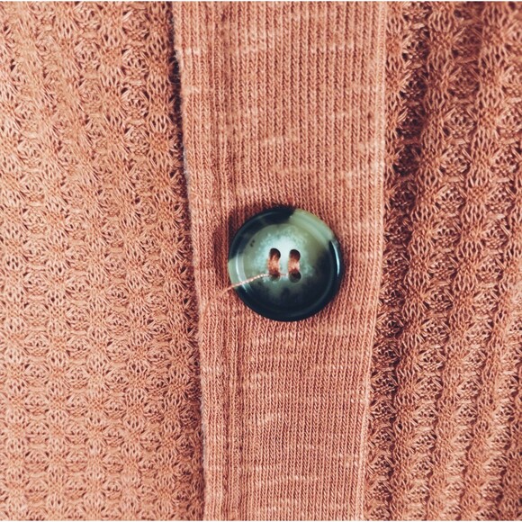 Thermal Top Size S Long Sleeve Henley  Lace Rib Knit Pinky Rust Cottage Y2K Retr - Picture 7 of 11